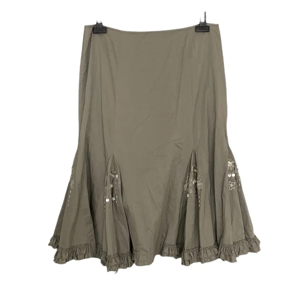 SPANNER Cotton Fit & Flare Embellished Midi Skirt Gray 12
